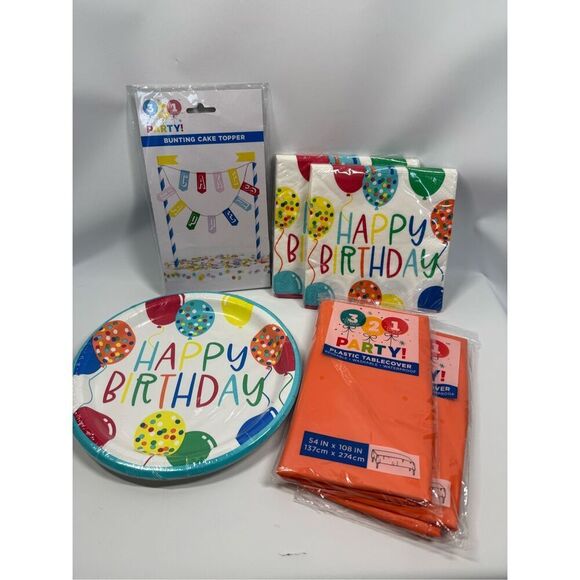 D31  Party Decorations- 6 piece set napkins plates tablecloths and cake topper - Picture 1 of 4